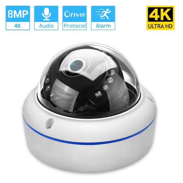 Telecamere 8MP 4K Vandalproof Dome IP Camera audio Interna IR NightVision H.265 Sistema di telecamera esterna impermeabile