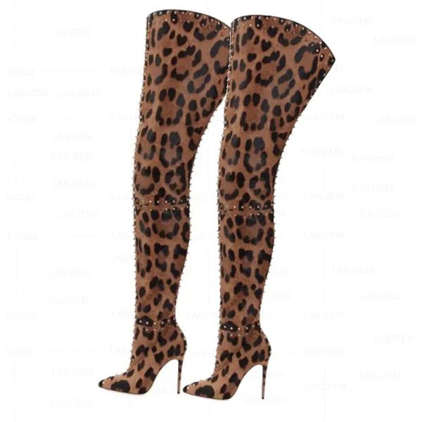 Stiefel Seiihem sexy Frauen Schritt hohe Stiefel mit Leoparden zurückzusetzen Reißverschluss