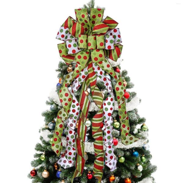 Dekorative Blumen Bogenknotenform Weihnachtsbaumtopper Rotes Grün Dot -Band Kränze Vordertür Wandfenster Party Lieferungen Urlaub Home