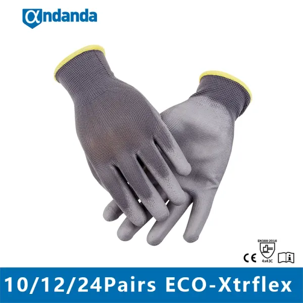 Перчатки и 24 -й рабочие перчатки для защиты безопасности промышленные перчатки Ecoxtrflex Polyester Palm Plam Pulce Glove для рабочего сада