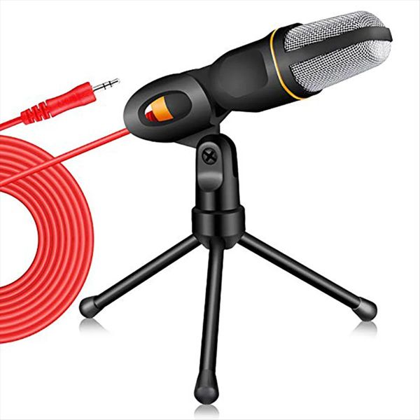 Microfoni 666 Professional 3,5 mm Microfono Home Aux Stereo Desktop Tripod Mic Set per PC Telefono KaraokeBlack