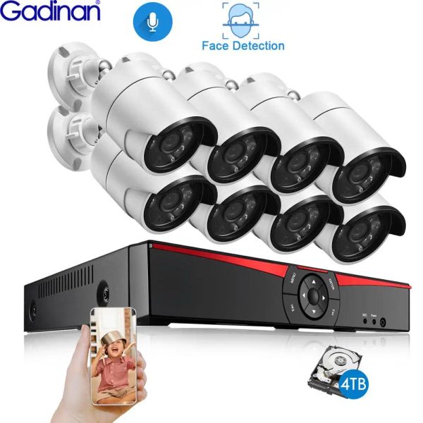 System Gadinan Detecção de face Captura 8CH 5MP PoE NVR Câmera de segurança Sistema de áudio Registrar câmera IP Kit de vigilância de vídeo CCTV CCTV