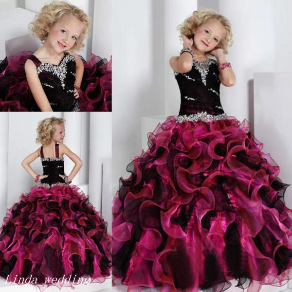 Kleider schwarz und rosa Mädchen Festzugskleid Prinzessin Ballkleid Party Cupcake Prom Kleid für junges kurzes Mädchen hübsches Kleid für kleine Kinder