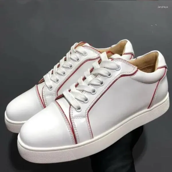 Scarpe casual in pelle uomini donne allacciati abiti da guida traspirante cucire sneaker in moda bianca rossa alsato maschilino sociale