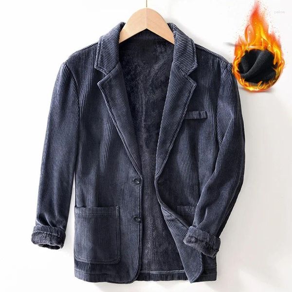 Jackets masculinos Men do inverno Cordoy Busines Blaze de manga longa Solteira de lã de lã de lã quente vintage Turn Down Down