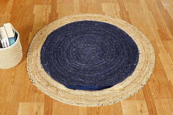 Ковры ковры натуральный джутовый коврик этнический плетенный плетенный коврик с синим цветом