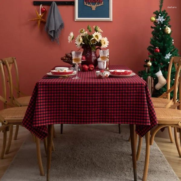 Tischtuch Rotgrüne Plaid Cotton Weihnachtsfeier Rechteck Tischdecke Essabdeckung für Picknick BBQ Home Decor Mantel Mesa