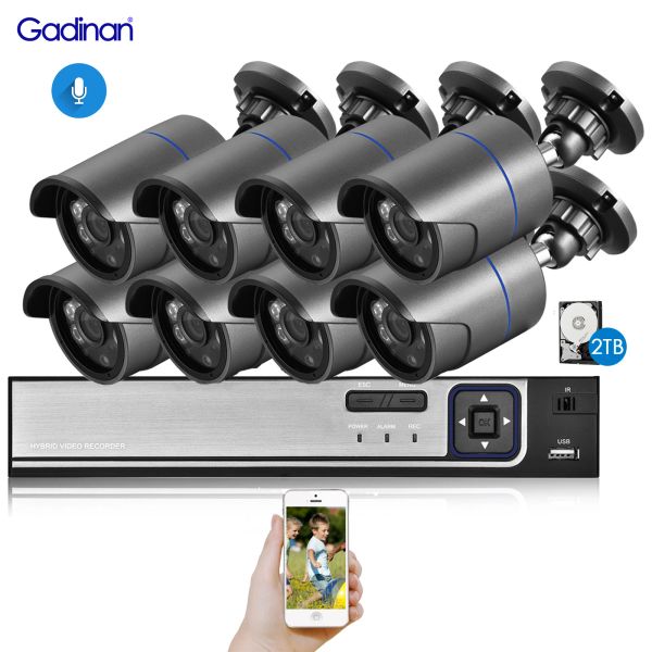 Система Gadinan H.265AI 8CH 3MP 3MP Security Camera System Комплект Audio Record IP -камера наружная водонепроницаемая видеонаблюдение.