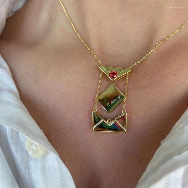 Anhänger Halsketten 2024 Valentinstag Geschenke Schmuck Liebesbrief Hüllkurve Halskette Gold Silber Farbe Metallkristallkette
