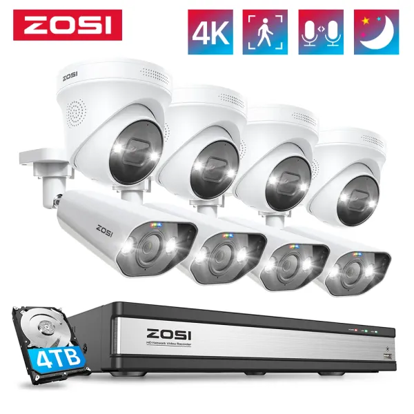 System Zosi 4K Poe Home Security Camera System H.265+ 16Channel 8MP CCTV NVR Регистратор (8) 8MP 2160P.