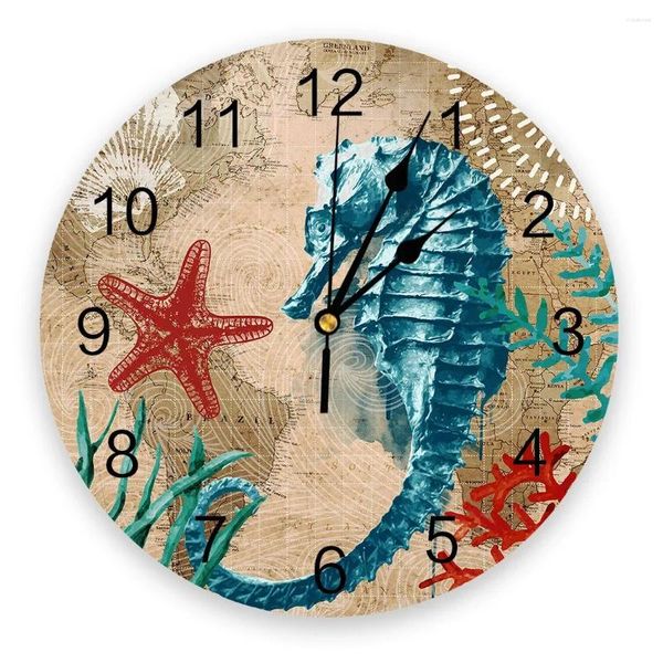 Orologi da parete Tema nautico Serie di vita marina seahorse Orologio moderno per decorazione per ufficio casa decorazioni per il bagno