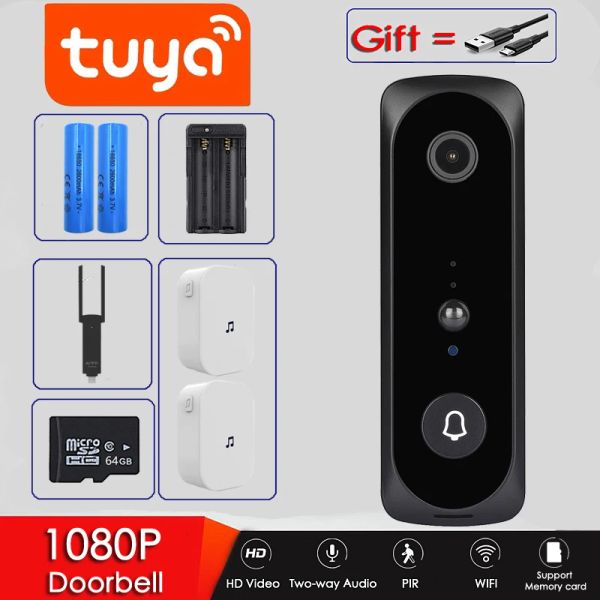 Дверная звонок приложение Tuya 2MP Smart Wi -Fi Видео Дверь Дверь Камера Визуальная интерком с CHIME Night Vision IP Дверь Колокол Беспроводная домашняя камера безопасности