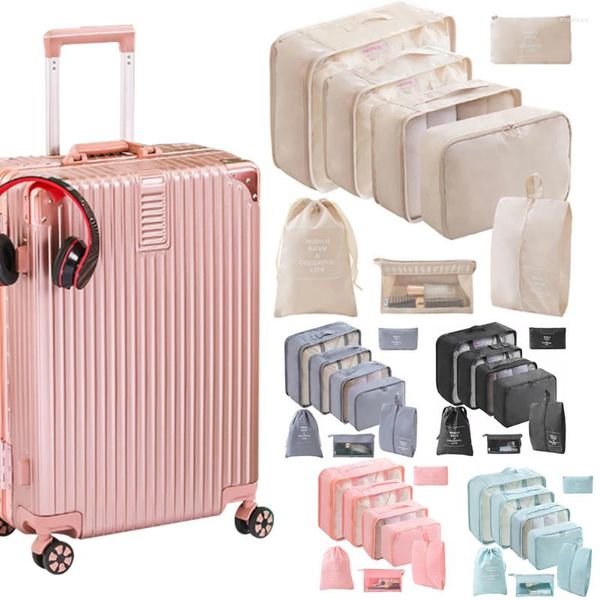 Borse da stoccaggio 8 pezzi Set da viaggio Organizzatore Vestiti per valigie scarpe da toeletta cosmetici per valigie