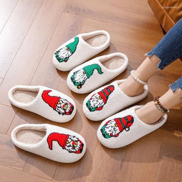 Hausschuhe Frauen Weihnachten Cartoon Zwerg 2024 Winterjahr weich warm warm innerner Innennon -Slip -Cotten -Slipper bequeme Schuhe