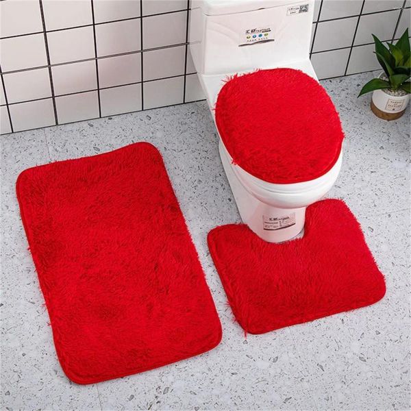 Kissen 3pc Badezimmer Set Teppich Matte Toilettendeckel Abdeckung einfach feste Farbbademats dreiteil minimalistischer S