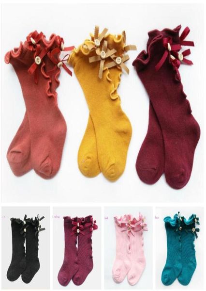 Meias para bebês Knee High Toddler Troushers Knee Knee Tube Meninas de renda para crianças Bowknot Socks Girl Leg Warms Baby Bow Wood Ear SO3815421