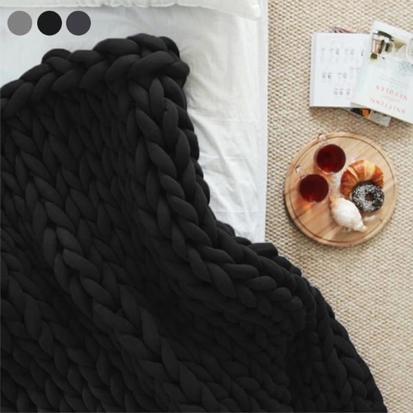 Cobertores Breito de malha de malha merino Merino Brend Knit Throw Super Grande Tricô de Mão Tapete de Fio para Pet Chave Cadeir