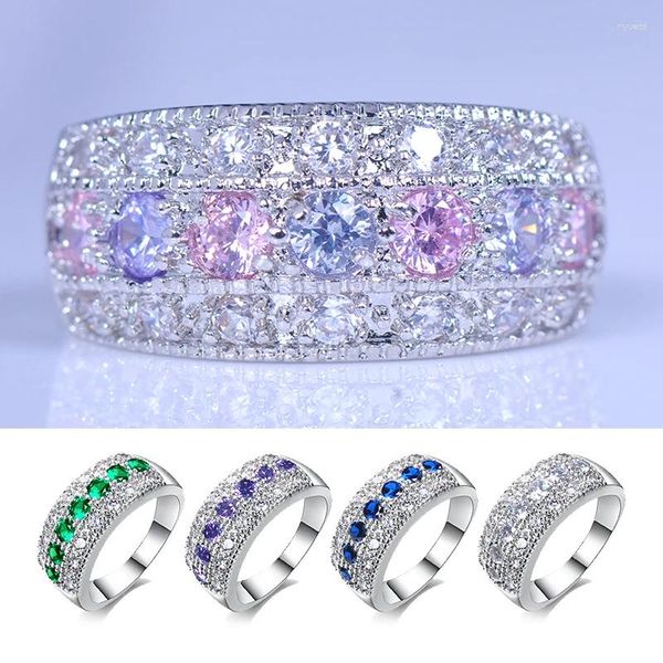 Anelli da matrimonio Crystal Female Piccolo zircone Ringio Zircone Gioielli di fidanzamento a colori argento per donne