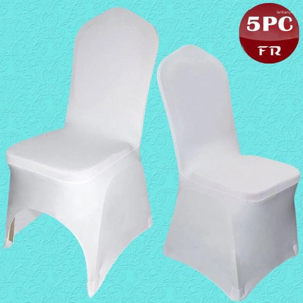 As coberturas de cadeira de cadeira de FR 5pcs elásticos elásticos spandex branco universal para o banquete da festa de casamentos El Lycra Polyester Fabric