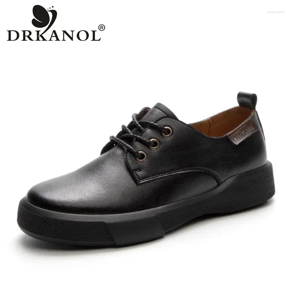 Lässige Schuhe Drkanol Ladies 2024 Frühling Herbst Britisch -Style Real Cowhide Flat Women Soft Sohle Komfort Vielseitige Single