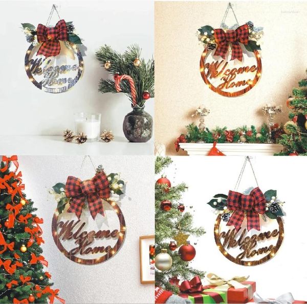 Flores decorativas Christmas Wreath Wreath Wall Artificial Polding Door Light Lights Decoração Ornamentos Festa 2024 Happy Year