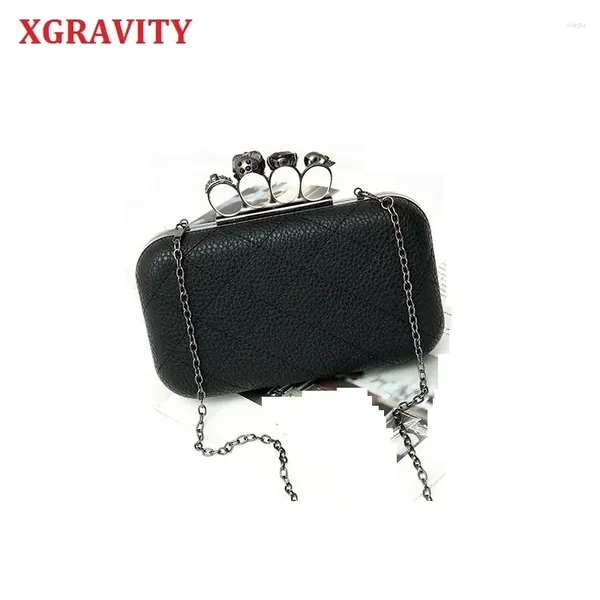 Вечерние сумки Xgravity Mini Tote Tote Skul Finger Elegant Chain Bag Женщины повседневные сцепления сумочки конверт дамы призрак 050