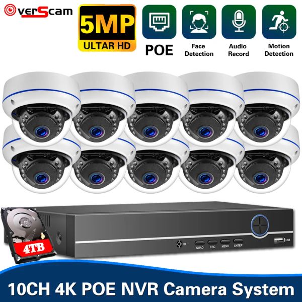 Sistema H.265 8CH 5MP POE CCTV Sistema Audio Record Audio Record Metal Home IP Dome Camera di sicurezza Kit di sorveglianza della telecamera 4K Kit NVR 10CH 4CH 4CH