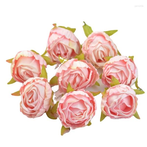 Fiori decorativi 10 pezzi/confezione di boccioli di fiori di tè rosa simulati teste di cappelli vestiti artificiali fatti a mano artificiali