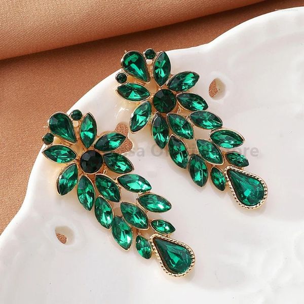 Orecchini penzolanti in lega di metallo cavo per donne tendenza foglie vintage cristallo boho pendientes gioielli per feste di nozze di lusso