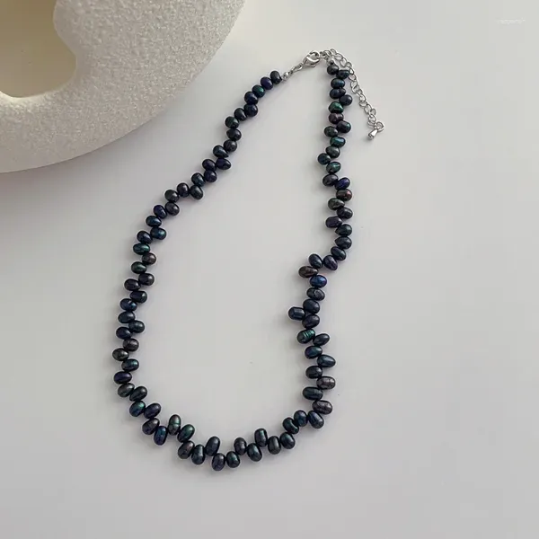 Choker Minar Strukturierte schwarze graue unregelmäßige Süßwasserperlen Perlenketten für Frauen Strang Kette Chokers Großhandel Pendientes 2024