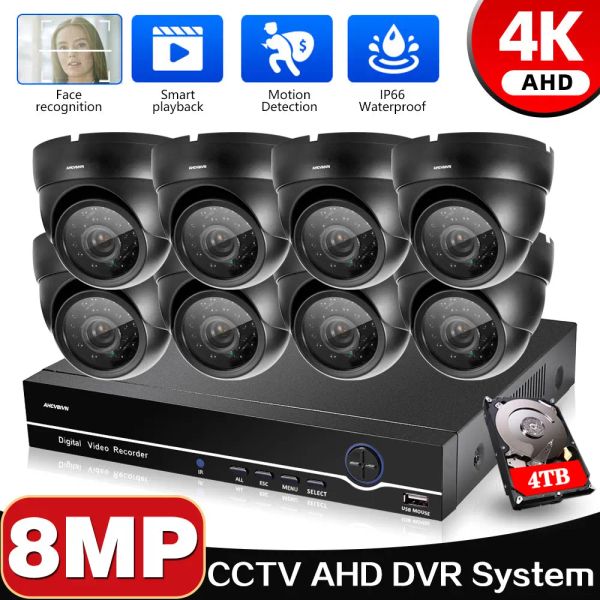 System AHD CCTV Camera System System 8 Channel DVR Kit 8mp Outdoor Home Home Black Dome Video Supiillance Set Seet 8ch Xmeye