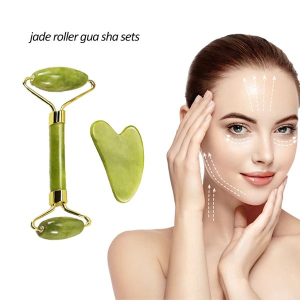 Natural Jade Face Roller Gua Sha Set Hautpflege Hals Massagebaste Muskel Relaxant