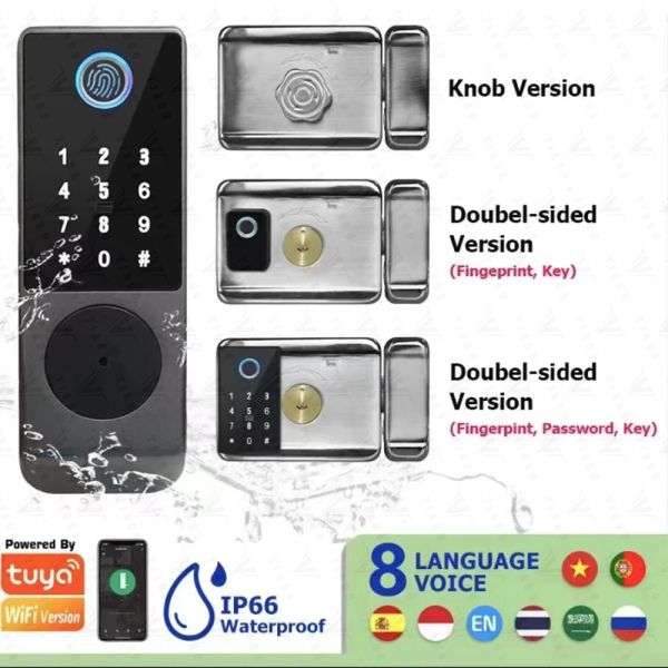 Blocca Tiago Waterproof Smart Lock Smart Lock Tuya WiFi Fingerprint Biometrica/Card/Password/Tasto/Remoto Gate Smart Door Smart Door