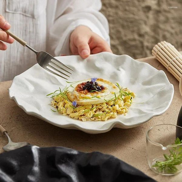 Piatti a piastra piatta piegata in ceramica friggi 2024 bistecca di alto livello e bellissima cucina occidentale giapponese