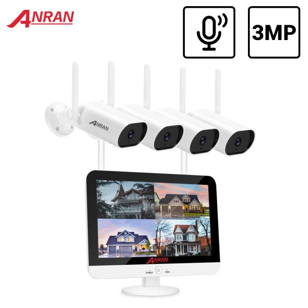 System Anran Videoüberwachung Kit 3MP Audioaufzeichnung CCTV -System Wireless Überwachungskamera System 13inch Monitor NVR wasserdicht
