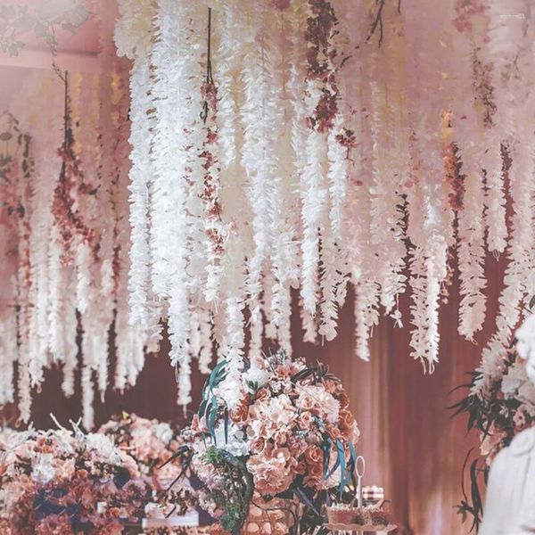 Fiori decorativi grovini ghirlant cuscine 10pcs wisteria artificiale vite ghirlance tower appesa fiore di corda per casa gnomo di Natale