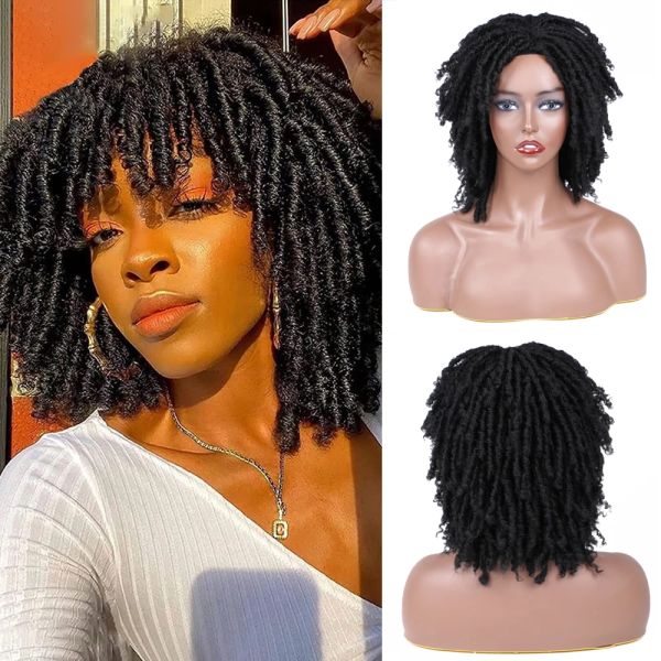 Perucas dreadlocks curtos perucas afro sintéticas trançadas perucas de cabelo de torção encaracoladas para mulheres negras africanas