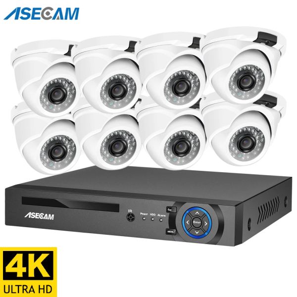 Sistema 4K Ultra HD 8MP Security Camera System H.265 Poe NVR Kit CCTV Outdoor Metal White Dome IP Video Videoveillance Camera Conjunto de câmeras