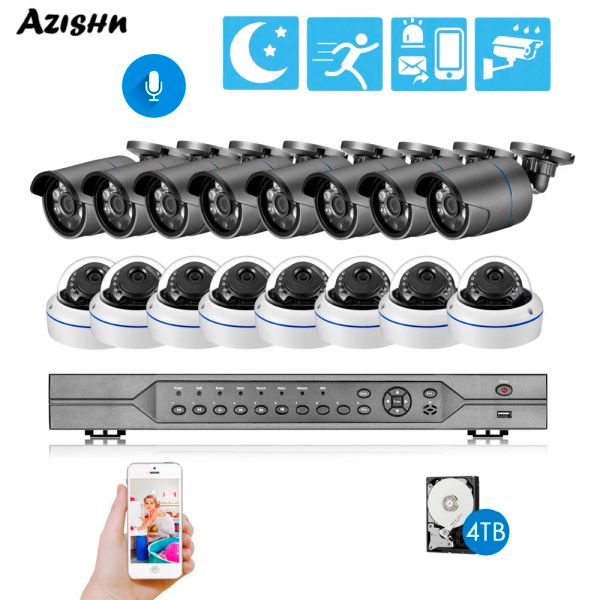 Sistema Azishn Outdoor Network 4K 16CH Kit de câmera de vigilância de redes de rede POE NVR