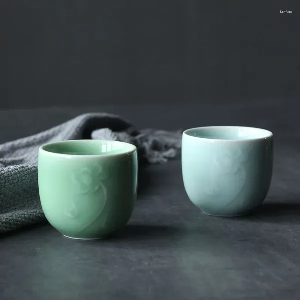 Tambuli da 6 pezzi Longquan Celadon lavoro manuale intagliato per la casa intagliato da tè per tè Accessori per tè per tè ad acqua