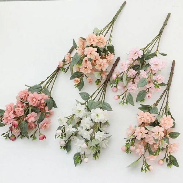 Fiori decorativi in plastica acciaio gambi fiore avvolte vibranti simulazione realistica artificiale di rose a 5 teste per il matrimonio a casa