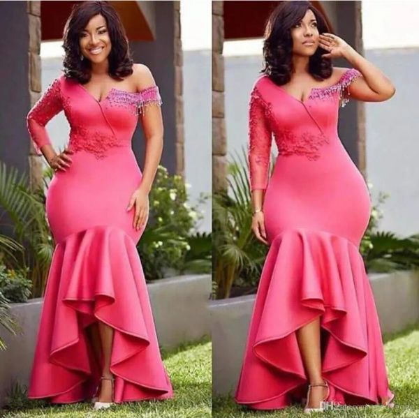 Abiti Aso EBI 2019 Abiti da sera bassi High Abiti formali abiti sirena stile stile fuchsia africano tromba di perline in perline plus si dimensionali.