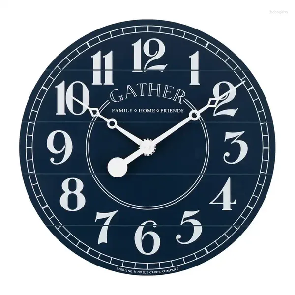 Настенные часы синие аналоговые крытые круглое фермерские часы с белыми арабскими числами и кварцевым движением 50721 Астрономическая комната декор батарея