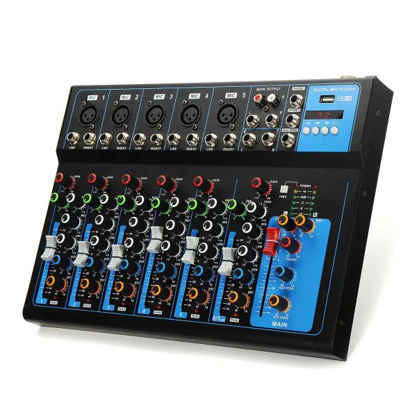 Player mixer audio portatile Bluetooth con console di miscelazione del suono USB MP3 Jack 7 canale amplificatore karaoke per la festa di match ktv karaoke