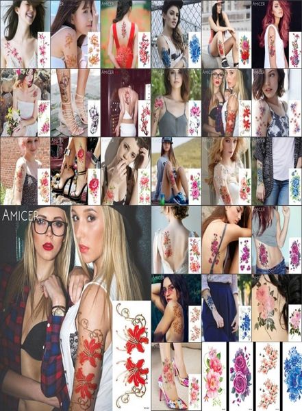 Kadınlar Vücut Folwers Geçici Dövmeler Su Geçirmez Geçici Dövmeler Etiketler Seksi Kırmızı Gül Çiçekleri Kol Omuz Dövmesi 3140263