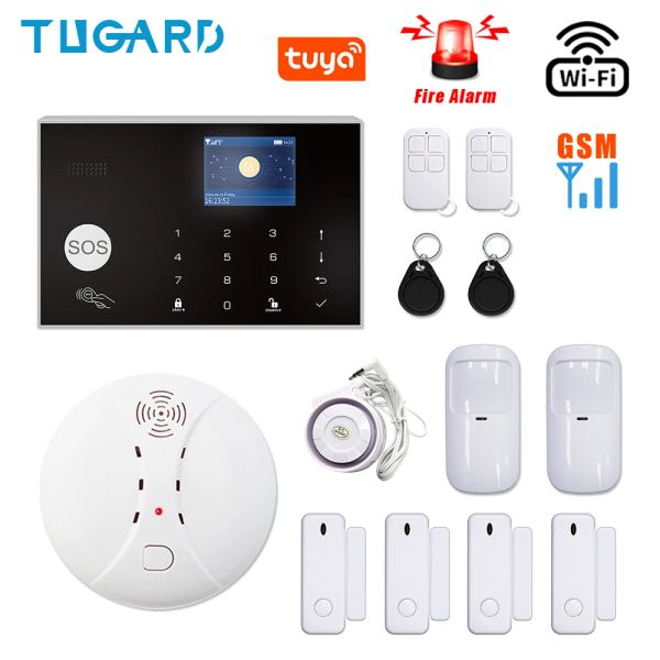 Комплекты Tugard G30 Tuya Smart Wi -Fi GSM System System Security Wireless Wireless 433 МГц комплект с детектором огненного дыма