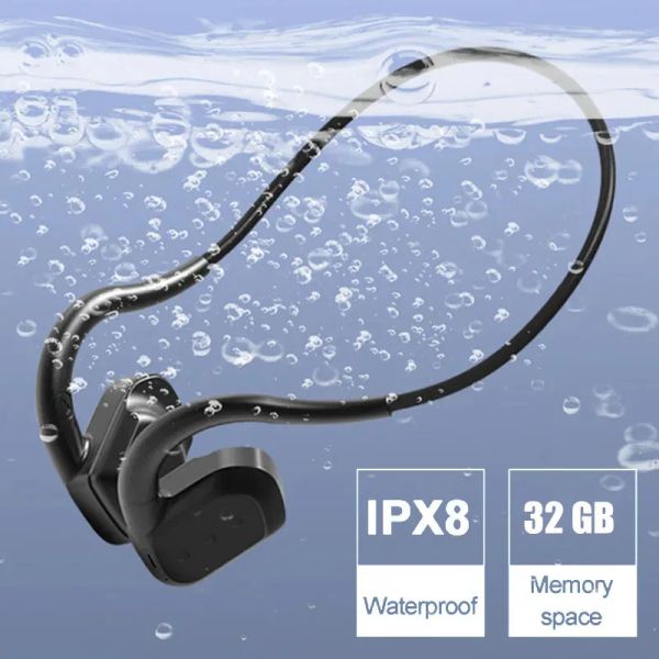Наушники IPX8 Водонепроницаемая костная проводимостью Bluetooth5.3 плавание наушники 32G память ручные