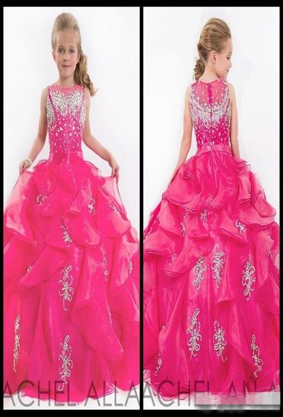 Simpatico sfarzo bambine abiti da concorso per bambini bambini principessa lucido per perline pesanti per perline abbigliamento fiore abito fucsia da ballo abiti da ballo 6898291