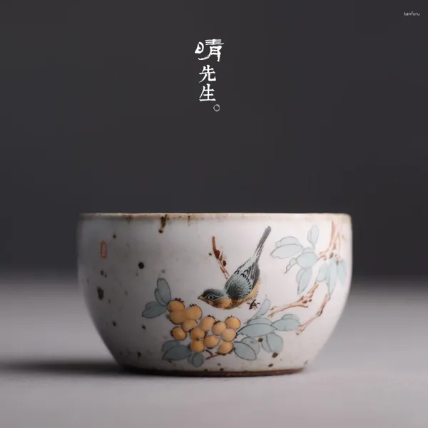 Tumbler Jingdezhen Seramik Fırın Değiştiren Sır Çiçek Kuş Çay Kupası Saf Manuel Özel Master Single