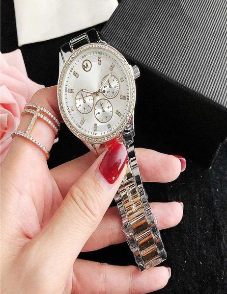 Orologi del marchio Women Lady Girl Diamond Crystal 3 Dials Style Metal Steel Bande Orologio da polso Quarz